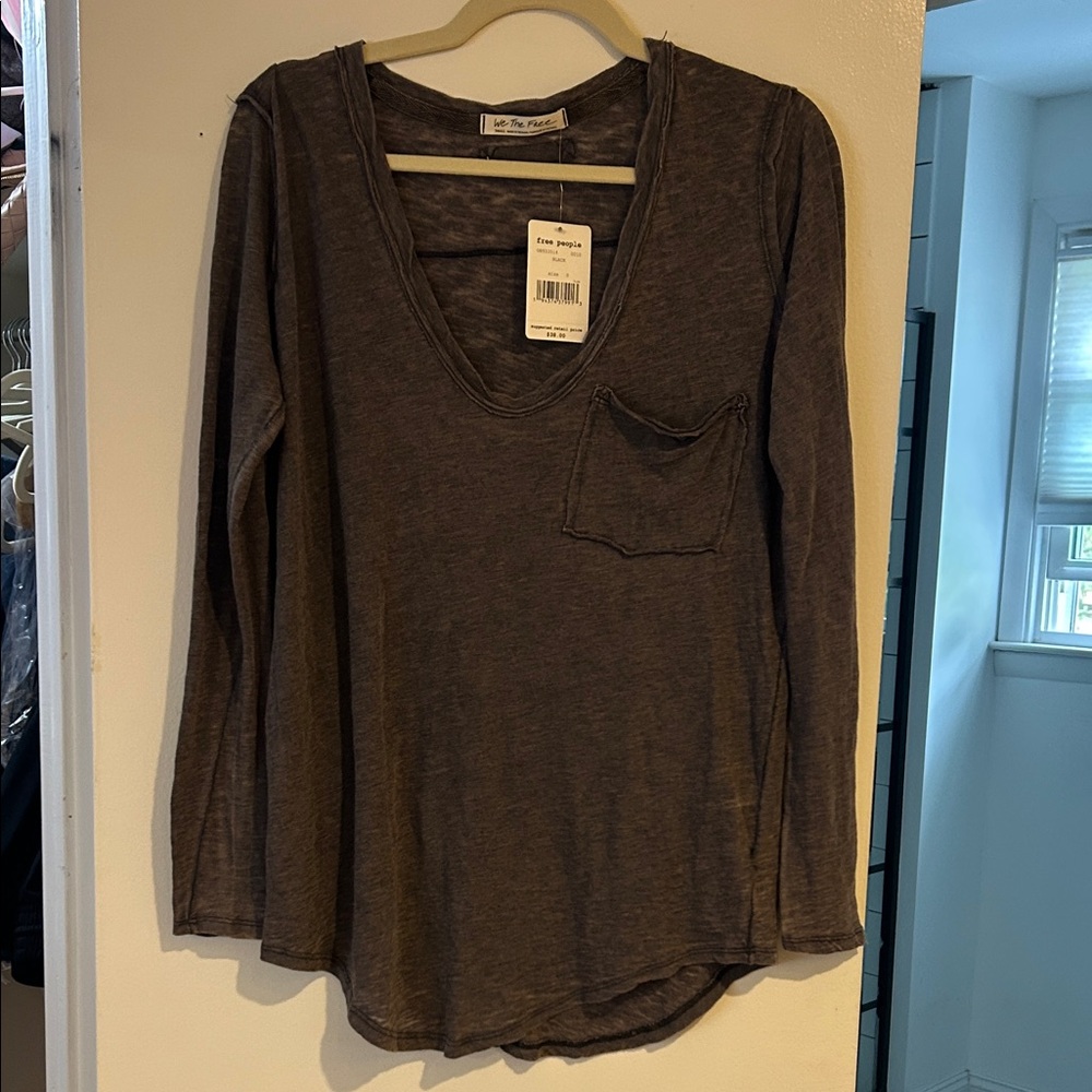 Free People Charcoal Long Sleeve Tee